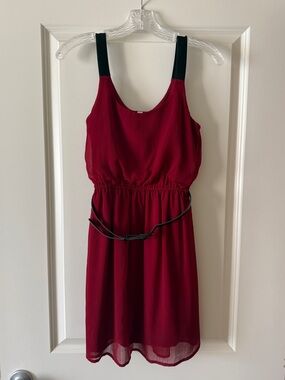 Xhilaration Maroon Dress with Black Straps & Belt